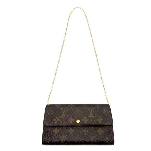 LOUIS VUITTON Chain Bag Wallet Sarah Monogram LV Long Brown AUTHENTIC - Picture 1 of 16
